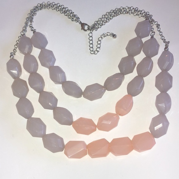 Silver Tone & Light Purple & Pink Chunky Beaded Boho Statement Necklace - Picture 1 of 8